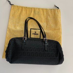 Fendi Bauletto Zucca Canvas Logo Black Handbag